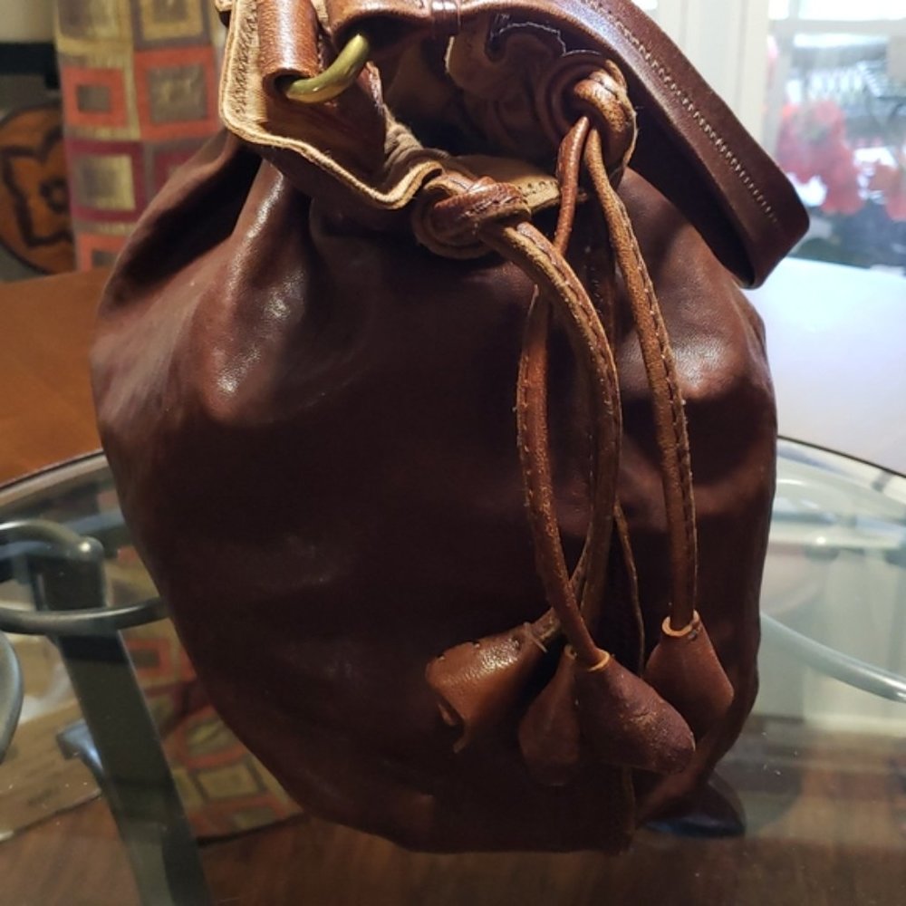 LUCKY BRAND Y2K LAMB LEATHER DRAWSTRING TASSEL BROWN TOTE BUCKET BAG